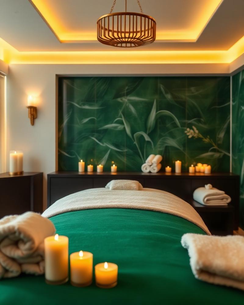 Serene spa treatment room with candles
